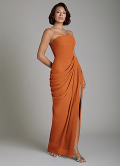 Azazie Nyra Robes de demoiselle d'honneur Robe Fourreau en Mousseline de soie Corset Cannelle image7