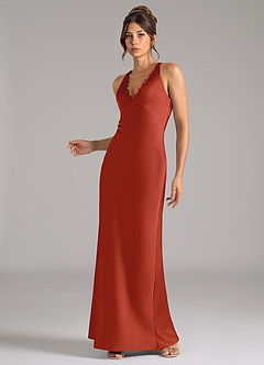 Azazie Tianna Bridesmaid Dresses Rust A-Line Stretch Satin Dress image3
