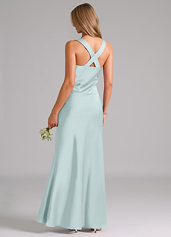 Azazie Kamila Bridesmaid Dresses Mist A-Line Pleated Stretch Satin Dress image2