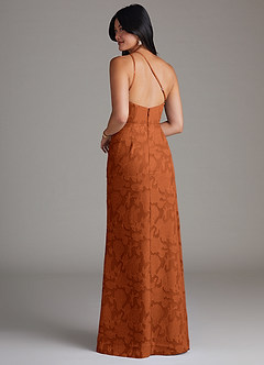 Azazie Mika Bridesmaid Dresses Burnt Orange Sheath One Shoulder Floral Burnout Dress image4