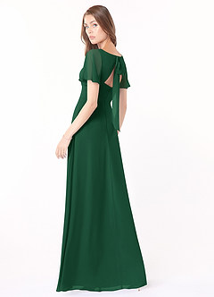 Azazie Kimber Bridesmaid Dresses Dark Green A-Line Flounce Sleeve Chiffon Dress image4