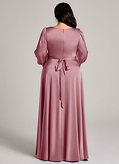 Azazie Leonia Bridesmaid Dresses Vintage Mauve A-Line Long Sleeve Stretch Satin Dress image13