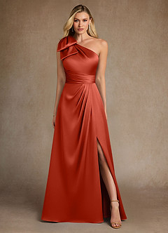 Azazie Easton Mother of the Bride Dresses Rust A-Line One Shoulder Stretch Satin Dress image1