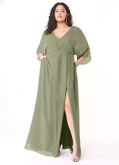 Azazie Rebecca Final Sale Black A-Line V-Neck Long Sleeve Chiffon Dress image7