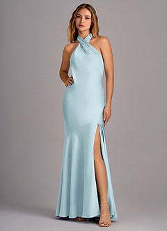 Azazie Lorena Robes de demoiselle d'honneur Robe Sirène en Satin extensible Plissé Bleu Nuage image1