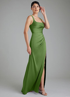 Azazie Sierra Bridesmaid Dresses Basil A-Line Corset Stretch Satin Dress image4
