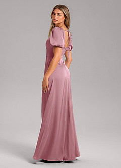Azazie Fyona Bridesmaid Dresses Vintage Mauve A-Line Pleated Stretch Satin Dress image5