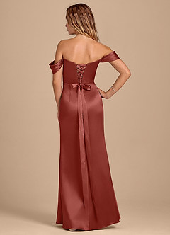 Azazie Shea Bridesmaid Dresses Terracotta Mermaid Off the Shoulder Metallic Satin Convertible Dress image4