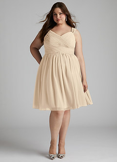 Azazie Angie Bridesmaid Dresses Champagne A-Line Corset Chiffon Dress image11