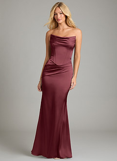 Azazie Sorrel Bridesmaid Dresses Merlot Mermaid Strapless Stretch Satin Convertible Dress image5