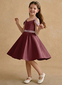 Azazie Judi Jurken voor bloemenmeisjes A-Lijn Jurk van Mat Satijn Woestijnroos image3