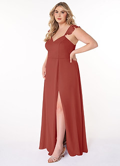 Azazie Everett Bridesmaid Dresses Terracotta A-Line V-neck Ruched Chiffon Dress image8