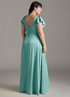 Azazie Omari Bridesmaid Dresses Aqua A-Line Stretch Satin Dress image8