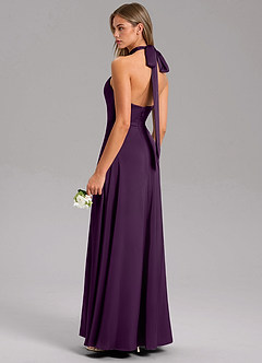 Azazie Tracie Bridesmaid Dresses Grape A-Line Side Slit Stretch Satin Dress image4