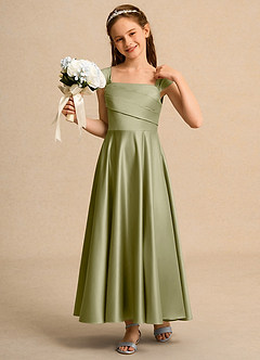 Azazie Bundle Girls Formal Flower Girl Dresses Moss Green A-Line Pleated Matte Satin Dress image4
