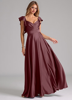 Azazie Leilani Bridesmaid Dresses Sangria A-Line Ruched Stretch Satin Dress image1
