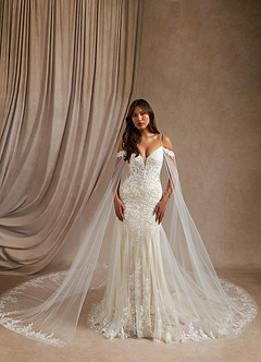 Azazie Leonie Wedding Dresses Diamond White Champagne Mermaid V-Neck Sequins Tulle Dress image16