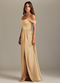Azazie Calianna Bridesmaid Dresses Gold A-Line Off the Shoulder Stretch Satin Convertible Dress image6