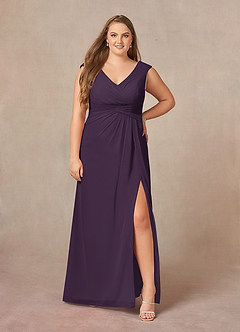 Azazie Sally Mother of the Bride Dresses Plum A-Line V-Neck Pleated Chiffon Dress image6