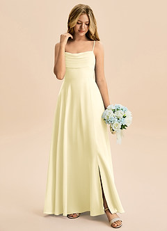 Azazie Bear Junior Lemon Sorbet A-Line Pleated Chiffon Dress image3