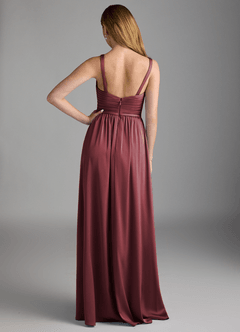 Azazie Chanel Bridesmaid Dresses Merlot A-Line Pleated Stretch Satin Dress image2