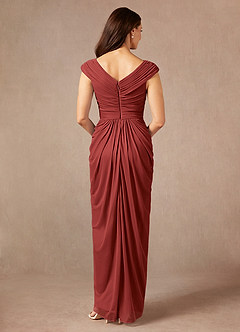 Azazie Lisolette Mother of the Bride Dresses Rust Sheath Pleated Mesh Dress image2