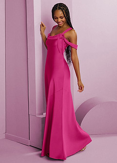 Barbie ♥ Azazie Jurken voor bruidsmeisjes Jurk van Stretch Satijn met Kolom Geplooid Barbie Roze image4