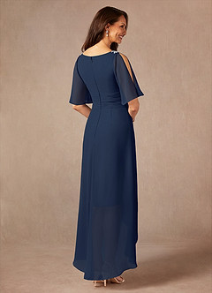 Azazie Pascual Mère de la mariée Robes Robe Trapèze en Mousseline de soie Plissée Bleu Marine Foncé image2