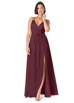 Azazie Farren Vestidos de damas de honor Vestido de Cabernet de Gasa de Corte en A Convertible con Plisado image1