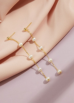 front Golden Pearl Drop Earrings