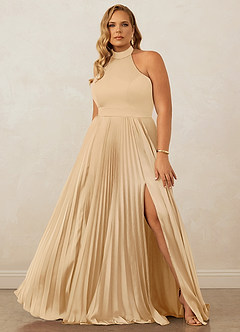 Christian Siriano Bridal for Azazie 1007 Bridesmaid Dresses Gold A-Line Pleated Stretch Satin Dress image8