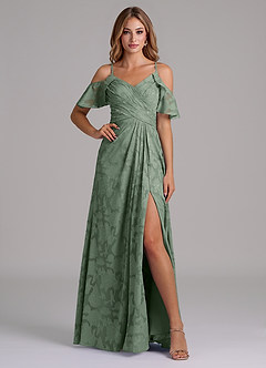 Azazie Dakota Bridesmaid Dresses Matcha A-Line Off the Shoulder Floral Burnout Dress image4