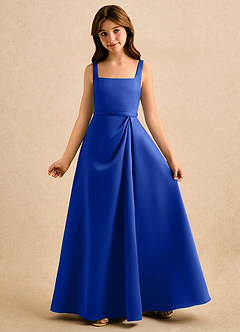 Azazie Emiko Girls Formal Abiti da Ragazza di Fiori Abito A-Line in Raso Opaco Plissettato Blu Reale image4