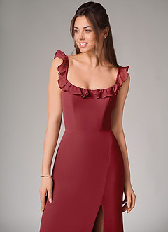 Azazie Callie Bridesmaid Dresses Pomegranate Mermaid Side Slit Chiffon Convertible Dress image6