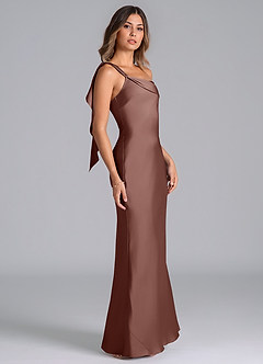 Azazie Driea Bridesmaid Dresses Espresso Mermaid One Shoulder Stretch Satin Dress image4