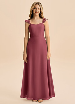 Azazie Mavie Junior Vestido de Merlot de Gasa de Corte en A con Volante image4