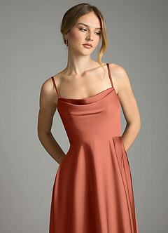 Azazie Elle Bridesmaid Dresses Clay A-Line Pleated Stretch Satin Dress image2