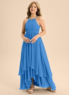 Azazie Elliora Junior Blue Jay A-Line Pleated Chiffon Dress image4