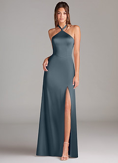 Azazie Elliana Bridesmaid Dresses Twilight A-Line Side Slit Stretch Satin Dress image4