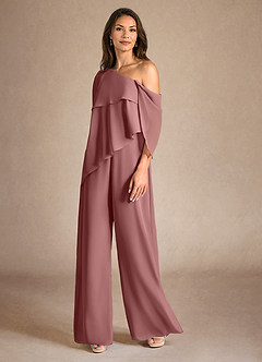 Azazie Halima Mother of the Bride Dresses Desert Rose Jumpsuit/Pantsuit Side Slit Chiffon Dress image2