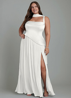 Azazie Stephanie Vestidos de madrinha de casamento Vestido Branco de Cetim elástico de Linha A com Plissado image15