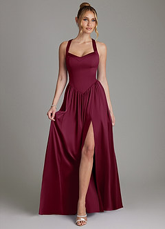 Azazie Francis Bridesmaid Dresses Mulberry A-Line Corset Stretch Satin Dress image3