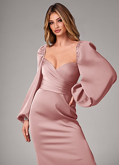 Azazie Sonata Bridesmaid Dresses Dusty Rose Sheath Long Sleeve Stretch Satin Convertible Dress image6