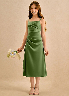 Azazie Canna Girls Formal Flower Girl Dresses Juniper A-Line Pleated Stretch Satin Dress image5