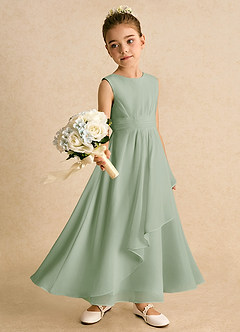 Azazie Edelweiss Flower Girl Dresses Dusty Sage A-Line Pleated Chiffon Dress image3