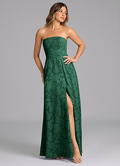 Azazie Wren Bridesmaid Dresses Dark Green A-Line Strapless Floral Burnout Dress image7