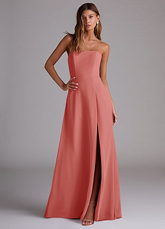 Azazie Wren 신부 들러리 드레스 A라인 사이드 슬릿 쉬폰 바닥 길이 드레스 image3