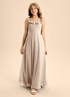 Azazie Callie Junior Vestido Cinza de Chiffon de Linha A com Ruched image4