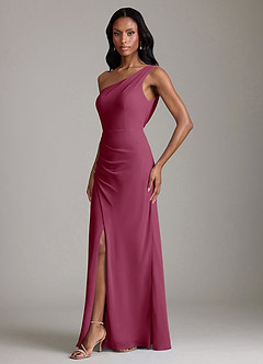 Azazie Madelyn Bridesmaid Dresses Mulberry Mermaid One Shoulder Chiffon Convertible Dress image6