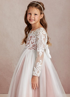 Azazie Elodie Flower Girl Dresses Ivory Cedar Rose Ball-Gown Lace Dress image6